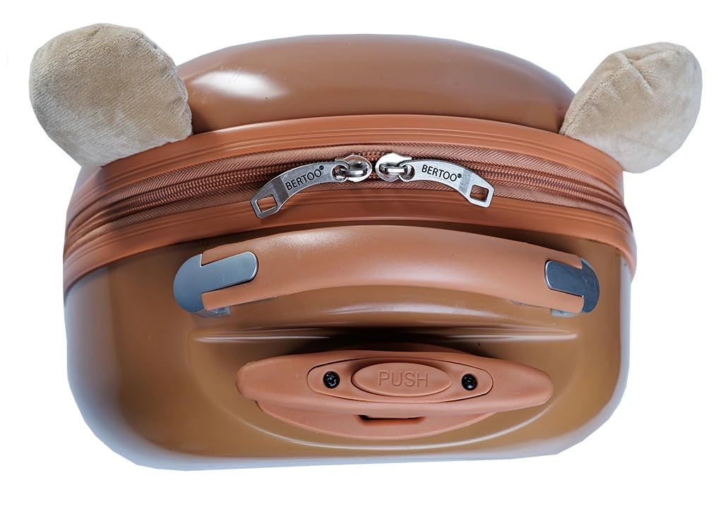 BERTOO Valigia da viaggio per bambini Orso 25L, design simpatico a forma di orso con orecchie di peluche, bagaglio rigido leggero in ABS+PC, marrone