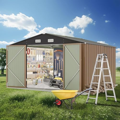 Metal Outdoor Storage Shed - Waterproof and UV-Resistant Garden Shed Featuring an Enhanced Frame Design and Lockable Double Doors | Sturdy Utility and Tool Storage Solution for Your Backyard, Garden,
