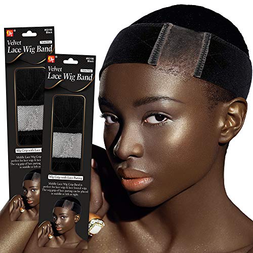 2 Pcs Velvet Lace Wig Grip Band No Slip Elastic Stretch Adjustable One Size Fits Silky headband (Black)