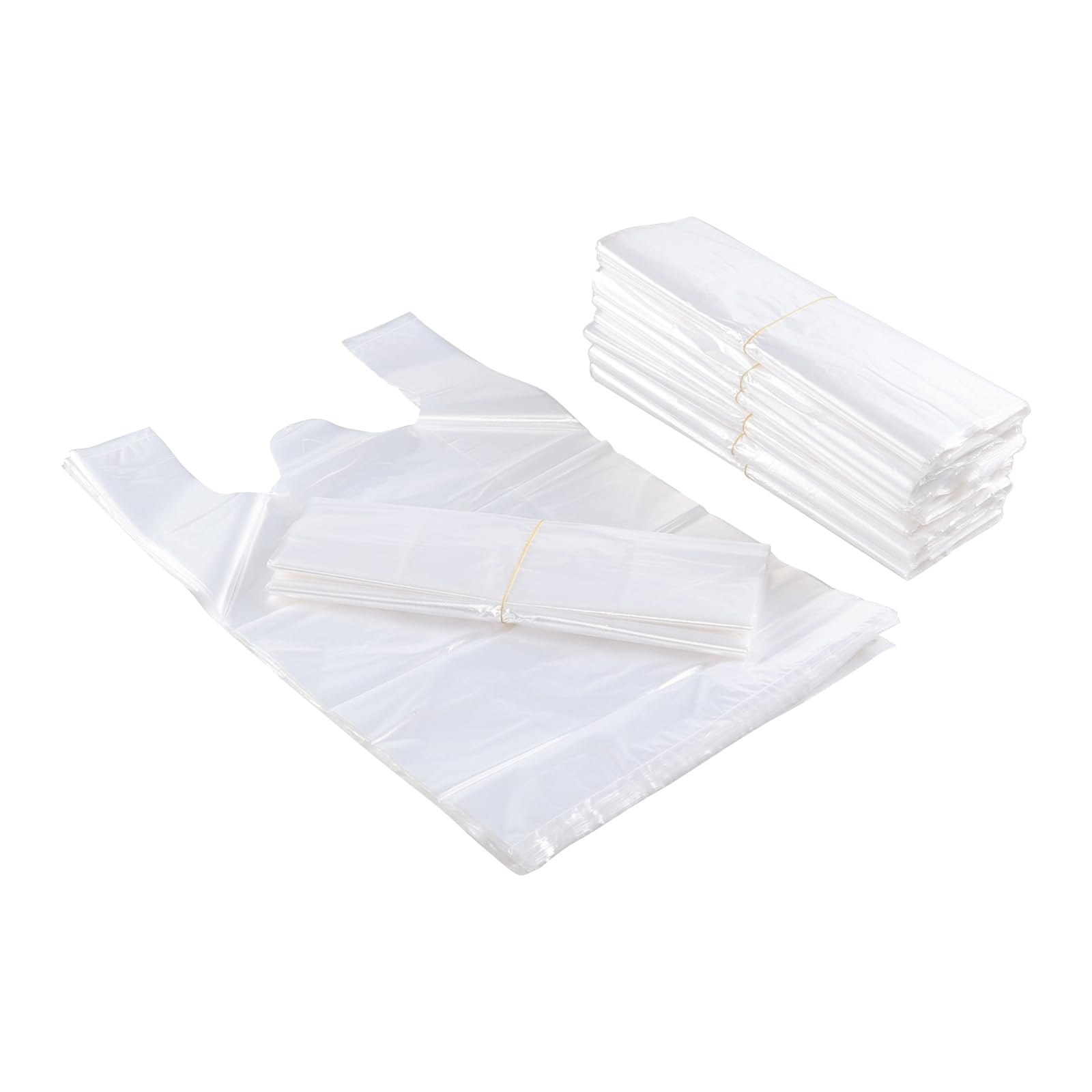 Haodehen 320 Counts Clear Plastic T-shirt Bags with Handles, Carryout Grocery Shopping Bag 14.17