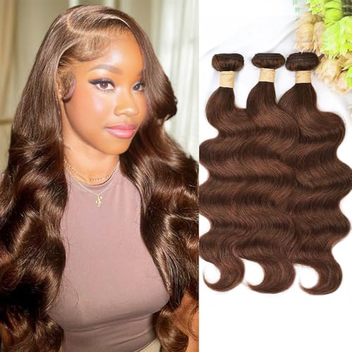 ALLRUN 18 20 22 Inch Brown Human Hair Bundles Body...