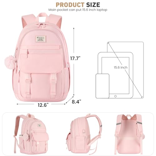 Image of WINDARS School Backpack for Teen Girls, Cute College Backpacks for Women Students Aesthetic Bookbag Large 15.6 Inch Laptop Bag Middle School Travel Back Pack (Pink)