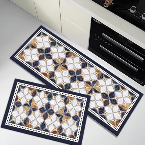 Image of Yagzon Kitchen Mat for Floor, Premium Anti-Fatigue Cushioned Runner Rugs, Super Absorbent Kitchen Rugs Non Slip Washable, Floral Comfort Padded Standing Mat for Kitchen, Office & Sink