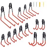 Pensar Upgraded 14 Pack Garage Hooks Heavy Duty, Garage Storage Hooks, Garage Organization Hold Up to 88 lbs, Wall Mount Tool Organizer for Organizing Bikes, Ladders and More Equipment(Orange)