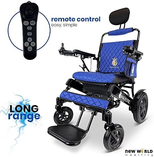 Majestic 2023 Long Range Ultra Light Electric Wheelchair For Adults And Seniors 440W Motor Heavy Duty Mobility Motorized Wheelchairs Foldable 19+Miles (Black, Blue) #TOP3