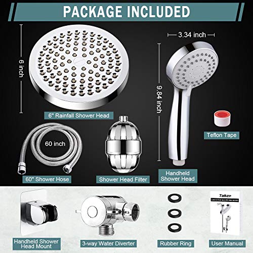 Taiker Filtered Shower Head, High Pressure Rainfall Shower Head/Handheld Shower Filter Combo, Luxury Modern Chrome Plated with 60'' Hose Anti-leak with Holder (Silver) - Thumbnail 3