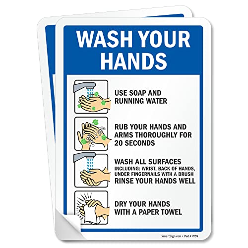 Étiquettes Wash Your Hands en vinyle laminé adhésif de 17,8 x 25,4 cm