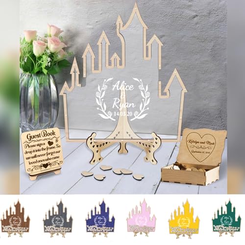 Certykllp Libro degli ospiti alternativo a tema paese delle meraviglie per matrimoni e fantasia, libro degli ospiti con castello, libro degli ospiti per matrimoni e principesse, libro degli ospiti per