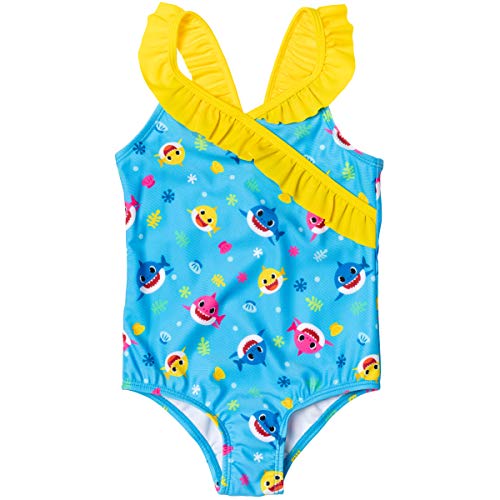 Baby Shark Toddler Girls Swimsuit Set: Rash Guard Tankini Skort One-Piece Blue 3T