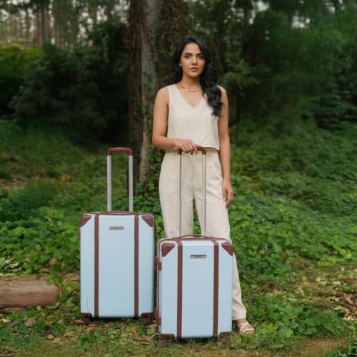 Image of Assembly Vintage Trolley Bag Set of 2 20, 24 Inch (55 & 65 cm) Hard Shell Polycarbonate Luggage Set Retro Classic Design with TSA Lock 8 Spinner Wheels Blue