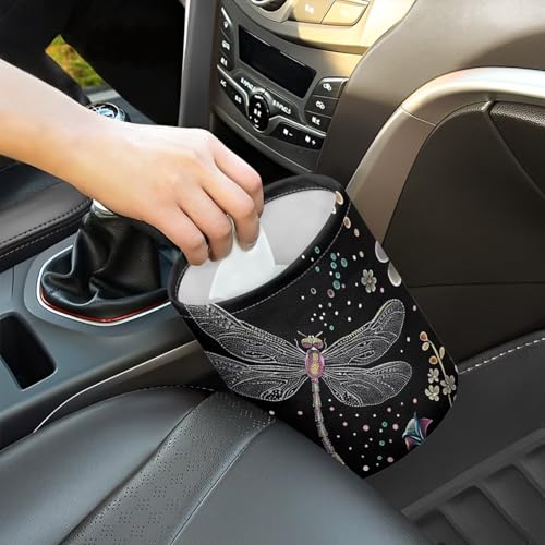 Image of Pensura Dragonfly Flower Mini Car Trash Can Adjustable Buttons Collapsible Trash Container Portable Hanging Car Garbage Bag Women's Car Accessories for Car Back Seat