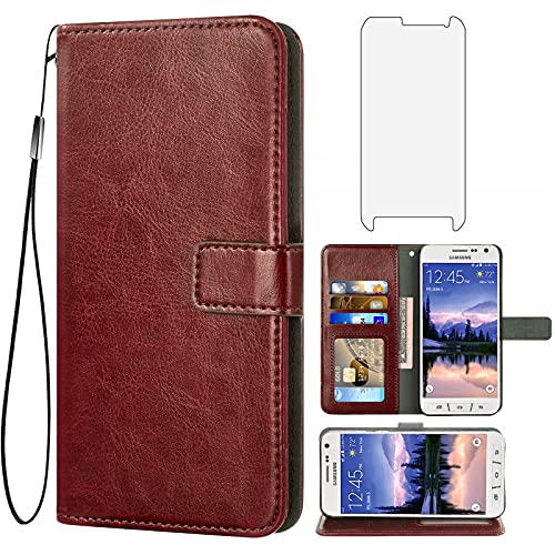 Asuwish Compatible with Samsung Galaxy S6 Active Wallet Case Tempered Glass Screen Protector Leather Flip Card Holder Stand Cell Accessories Phone Cases for Glaxay S6Active 6s S 6 6Active G890A Brown