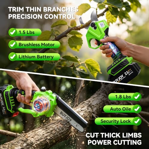 Image of BUYJOY 2-in-1 Electric Pruning Shears & 6 Inch Mini Chainsaw