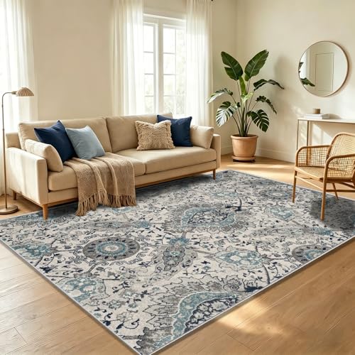 Grand tapis persan bleu 240x300 cm lavable pour salon chic - 8