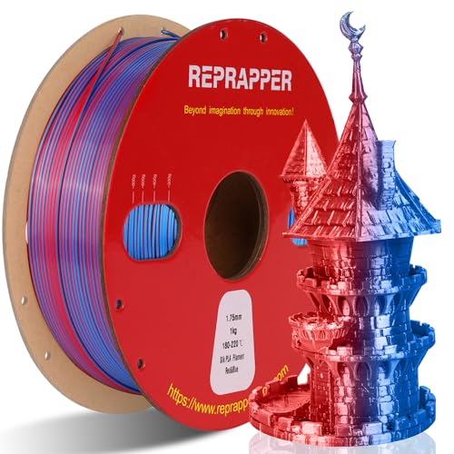 Image of Reprapper Dual Color Filament Coextrusion PLA Filament 1.75mm for 3D Printer, Multicolor Like Rainbow PLA, 2.2lbs (1kg), Silk PLA Red & Blue