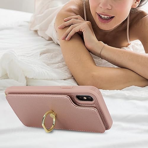 Image of for iPhone Xs Max Case with Card Holder and Strap for Women,Crossbody Lanyard,Kickstand Ring Stand,Snap Clasp,Phone Wallet Cases 6.5 inch(Rose Gold)