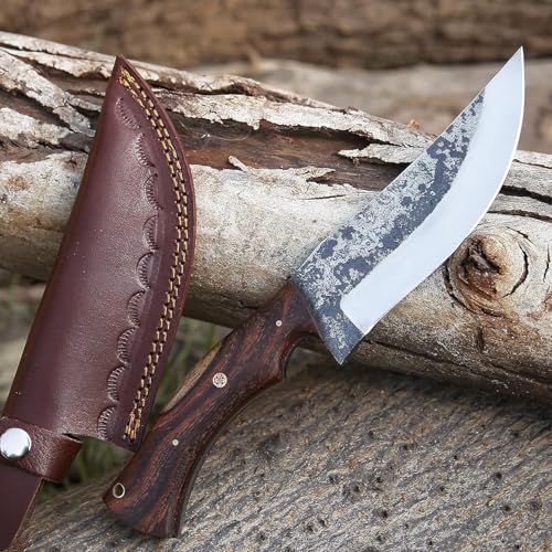 WARIVO KNIFE 1095 High Carbon Steel Bushcraft Knife Full Tang Hunting Knife with Leather Sheath Handmade 11 Inches Fixed Blade knife Along with Rosewood Handle