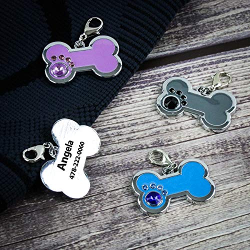 Tedyoho Personalized Engraved Stainless Steel Pet Id Silent Tag,Bone And Paw Shape Dog Tags & Cat Tags With Crystals (Pink, Bone Shape) #TOP5