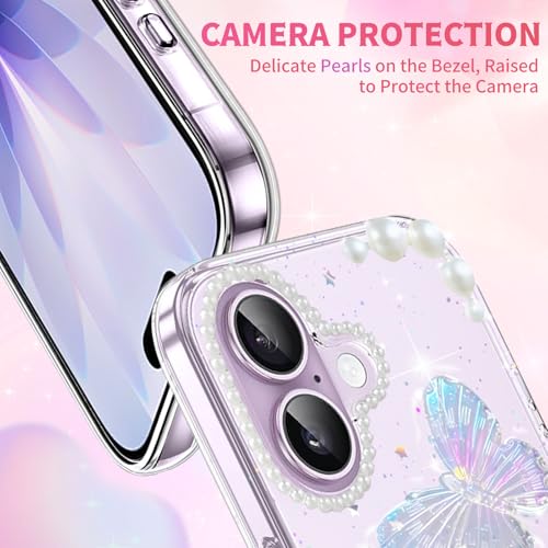 Coque iPhone 17 transparente avec perles et fleurs 3D souple - 2