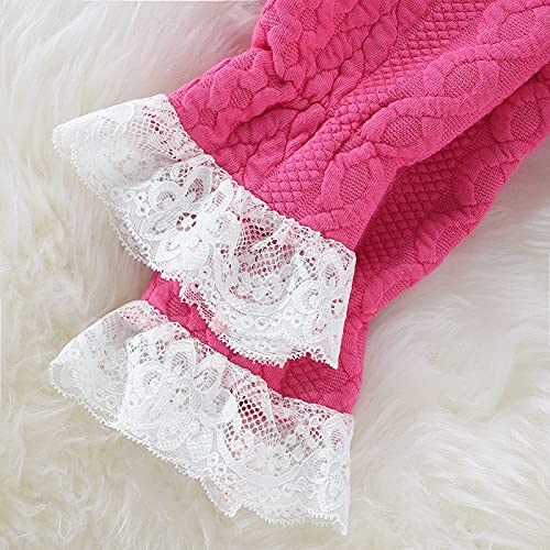 Winter 2 PCS Baby Girl Knit Clothes Long Sleeve Pullover Sweater Top + Lace Trim Buttons Skirt Oufit Set (Rose Red,6-9 Months)