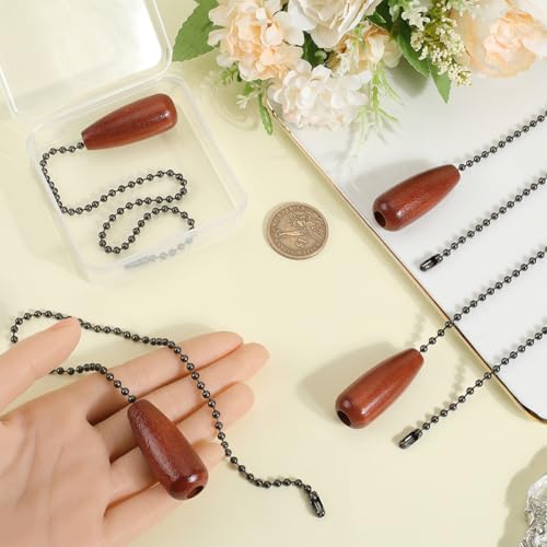 Image of CRASPIRE 4Pcs Ceiling Fan Pull Chain Lighting Lamp Extender Walnut Wood Charm Pendant Boho Adjustable Decorative 12.6in Extension Connector Ball Bead Cord Replacement Hanging Ornaments