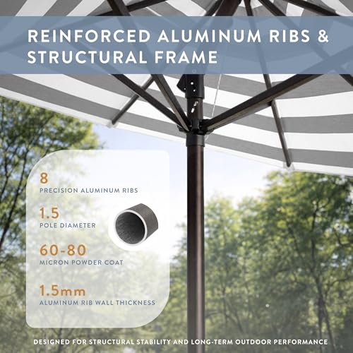 Image of California Umbrella 8-Year Protection 9 Ft Outdoor Patio Umbrella, Solstice Fade-Resistant Fabric, Auto-Tilt, Heavy Duty Aluminum Frame, 8 Reinforced Ribs for Pool or Deck, Bronze Pole