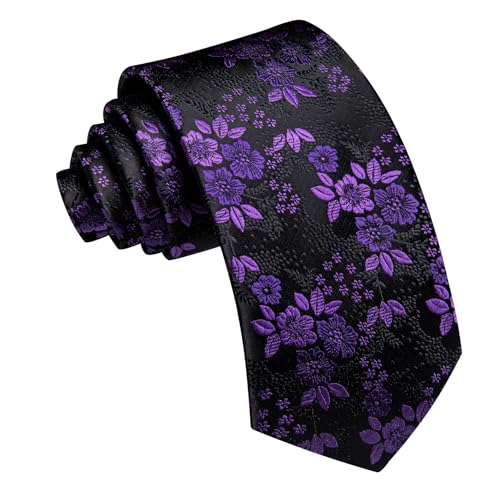 Image of Barry.Wang Floral Ties for Men Flower Necktie with Tie Clip Formal