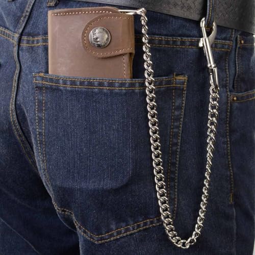 Milwaukee Leather MLW7829 Men's 7" Brown Leather Bi-Fold Biker Wallet w/Anti-Theft Stainless Steel Chain and Buffalo Nickel Snap - 7 Inch2