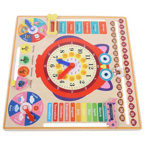 Horloge bois hibou avec aiguilles mobiles et calendrier des saisons interactif