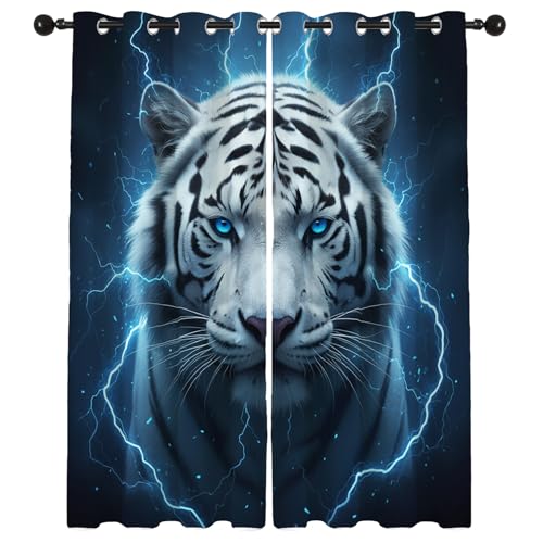 GEDAEUBA Rideau Occultant Thermiques Tigre Blanc - Lot de 2 Rideaux Imprimé pour Salon Chambre...