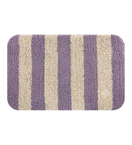 Image of Obsessions Ultra-Absorbent Quick-Dry Bath Mat | 1400 GSM Polyester | Soft, Non-Slip & Fast-Drying Bathroom Rug for Safety & Comfort | 40 x 60 cm | Mouve and Light Beige