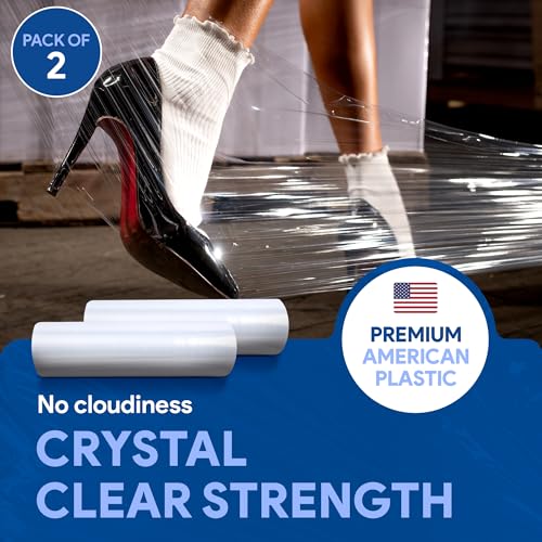 Image of International Plastics Co. 17 inch Plastic Stretch Film Wrap 2 Pack 1200ft 500% Stretch Clear Cling Durable Adhering Packing Moving Packaging Heavy Duty Shrink
