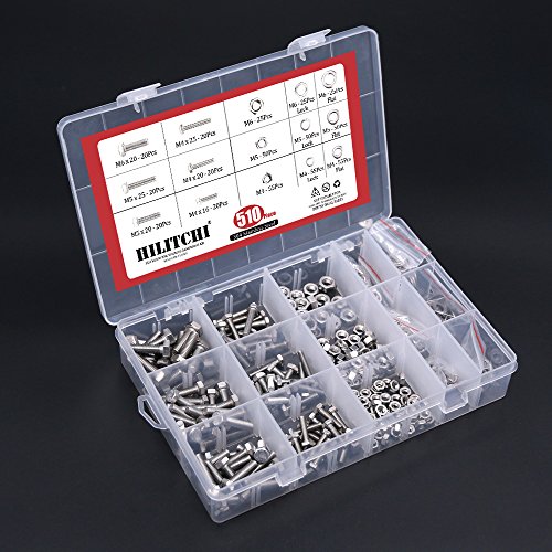 image for Hilitchi 510Pcs M4 / 5/6 Stainless Steel Metric Hex Flat Head Bolts Sc