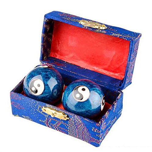 Zinnor Chinese Health Stress Relieve Daily Exercise Hand Ball Baoding Balls Hand Exercise Relaxation Therapy Muscle Ying Yang Blue Massage Tool Craft Collection With Box #TOP7
