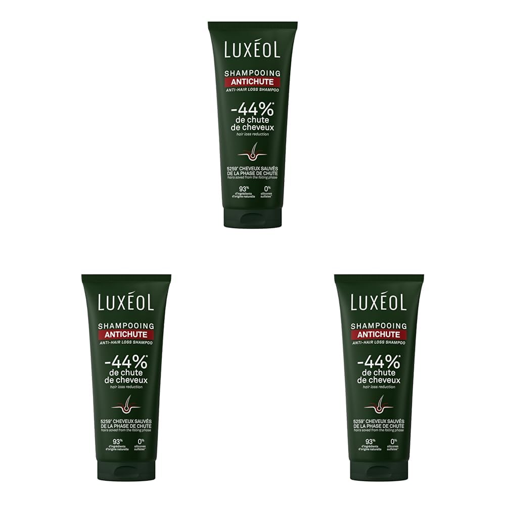 LUXÉOL Shampooing Antichute - Enrichi en Extrait de Kératine - Soin Cheveux Volume & Brillance - 200ml (Lot de 3)