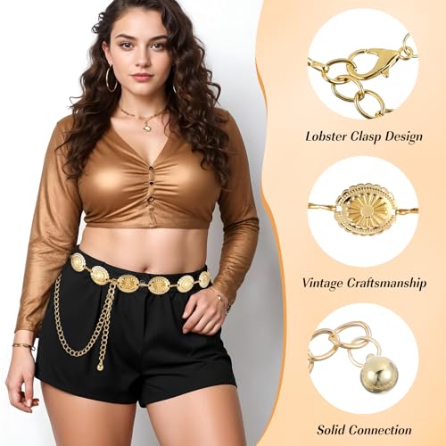 Larrel Gold Belt Metal Concho Western Belts Hollow Out Daisy Gold Chain Belt Adjustable Boho Waist Chain Country Concert Outfit3