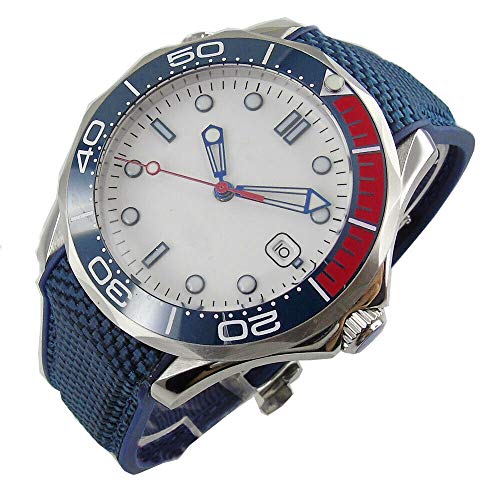 41MM White Dial Luminous Marks Blue Red Rotating Bezel Sapphire Glass Miyota 8215 Self-Winding Movement Men's Watch (NO Logo DIAL)