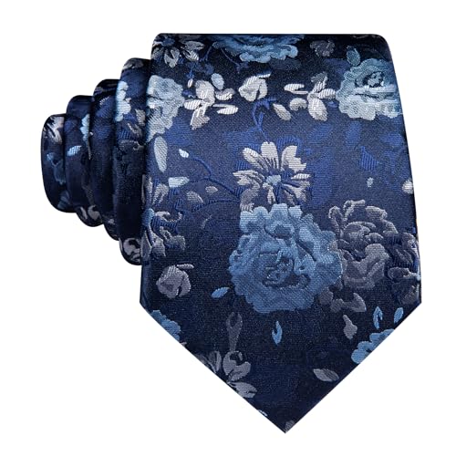 Image of Barry.Wang Flower Ties for Men Silk Woven Floral Tie Sets Necktie Handkerchief Cufflinks Wedding Party