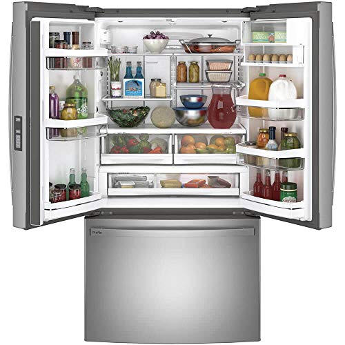 GE Profile 36 Energy Star Counter Depth French Door Refrigerator with 23.1 cu. ft. Capacity Internal Water Dispenser TwinChill Evaporator and Showcase LED Lighting in Fingerprint Resistant on Fridge.com