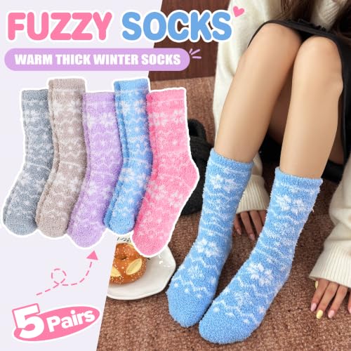 Image of Fuzzy Slipper Socks Thick Fluffy Warm Winter Cozy Plush Soft Sleep Home Socks for Women Men