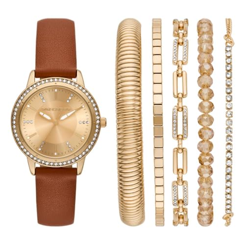 Montre et bracelet Skechers pour femme en polyuréthane marron clair trois aiguilles