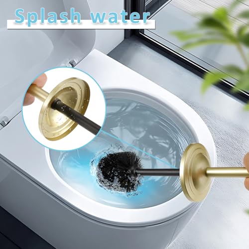 Image of Gold Toilet Brush and Holder Set,304 Stainless Steel Toilet Bowl Brush and Holder for Bathroom,Heavy Duty Toilet Brush,Durable Scrubbing Bristles,Splash Resistant,Long Handle