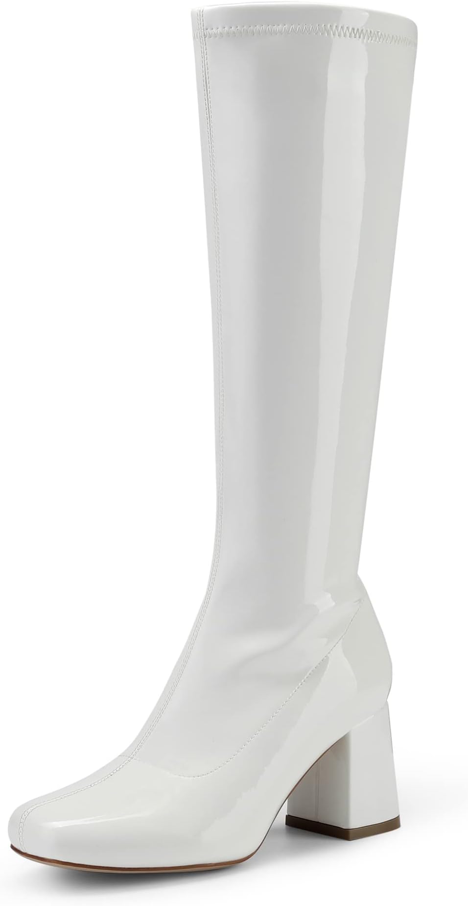 Women's Gogo Boots Square Toe Chunky Wide Calf Knee High Boots