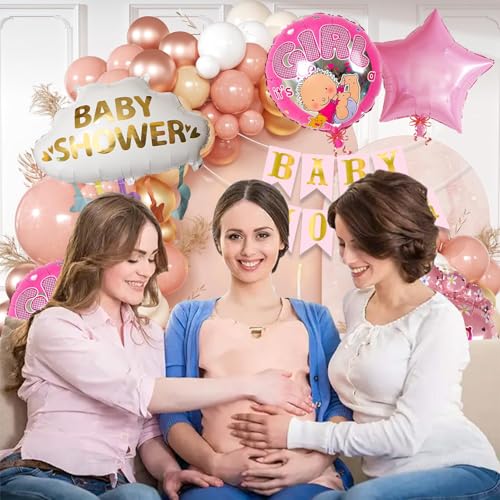 Image of Rozi Decoration Baby Shower Party Decoration Kit with Foil Balloons, Banner, Latex Balloons, Arch Tape, Girl Theme Backdrop Set Pack of 64