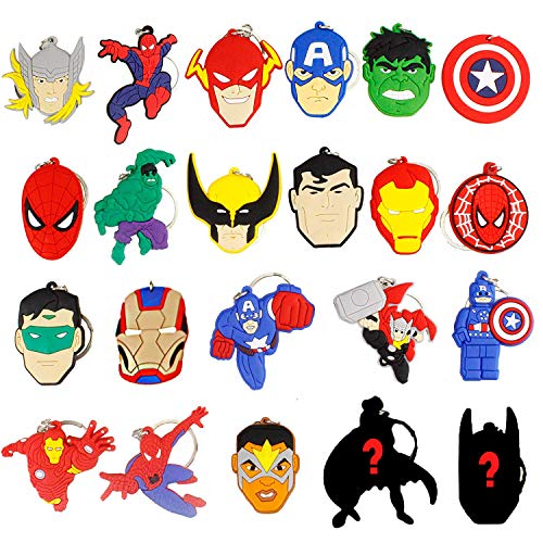 Melleco 20pcs Keychain Key Ring Superhero Theme Goodie Bag Stuffer Christmas Gift Holiday Charms for Kids Children Birthday Party Favors School Carnival Reward Prizes Decoration Collectible