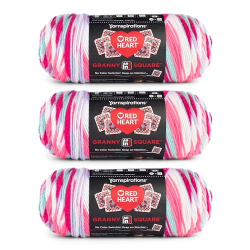 Image of Red Heart All in One Granny Square Soft White - Pink Punch Yarn - 3 Pack of 250g /8.8oz - 100% Acrylic - #4 Worsted (Medium) - 381m /417Yards - for Knitting, Crochet and Amigurumi