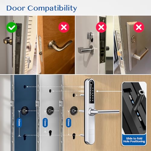 Ruveno Slim Fingerprint Smart Door Lock, Keyless Entry Keypad Door Lock with Handle, Electric Code Lock, Bluetooth Smartphone Access for Front Alumium Swing Wooden Door(Silver) - Image 5