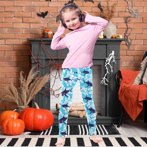 Girls' Leggings Shark Navy Tropical Flower Ankle Length Printed Leggings Comfort Pants for Kids 4-10 Years2