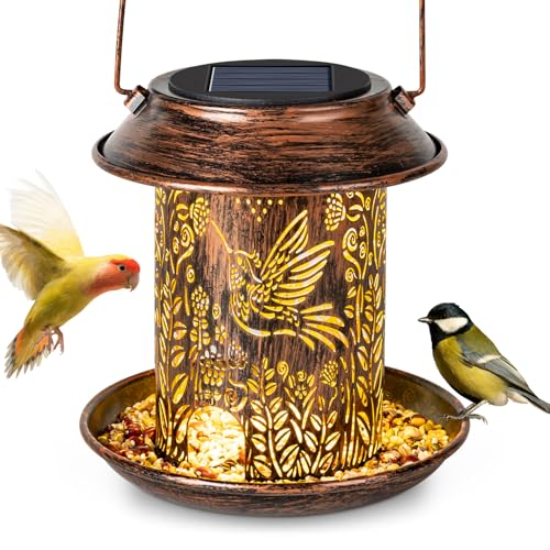 LEKIA Solarlampen Vogelfutterhaus Draußen, Kolibri Metall Solarlaterne Futterhaus für Vögel Vogelhaus für Gartendekor, wasserdichte Solarleuchten Garten Dekorationen für Hof, Terrasse, Rasen, Garten