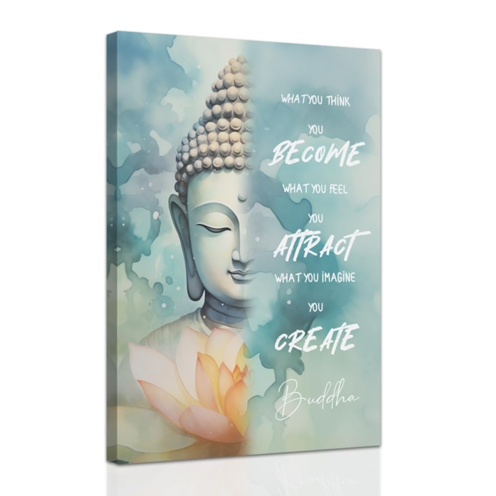 ZXHYWYM Buddhist Motivational Wall Art Buddha Quotes Canvas Pictures Zen Bathroom Painting Spa Artwork Prints for Yoga Room Office Decor Framed (40 x 60 cms)